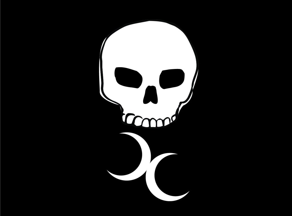 A simplified skull with the bisexual twin moons symbol from Germany.